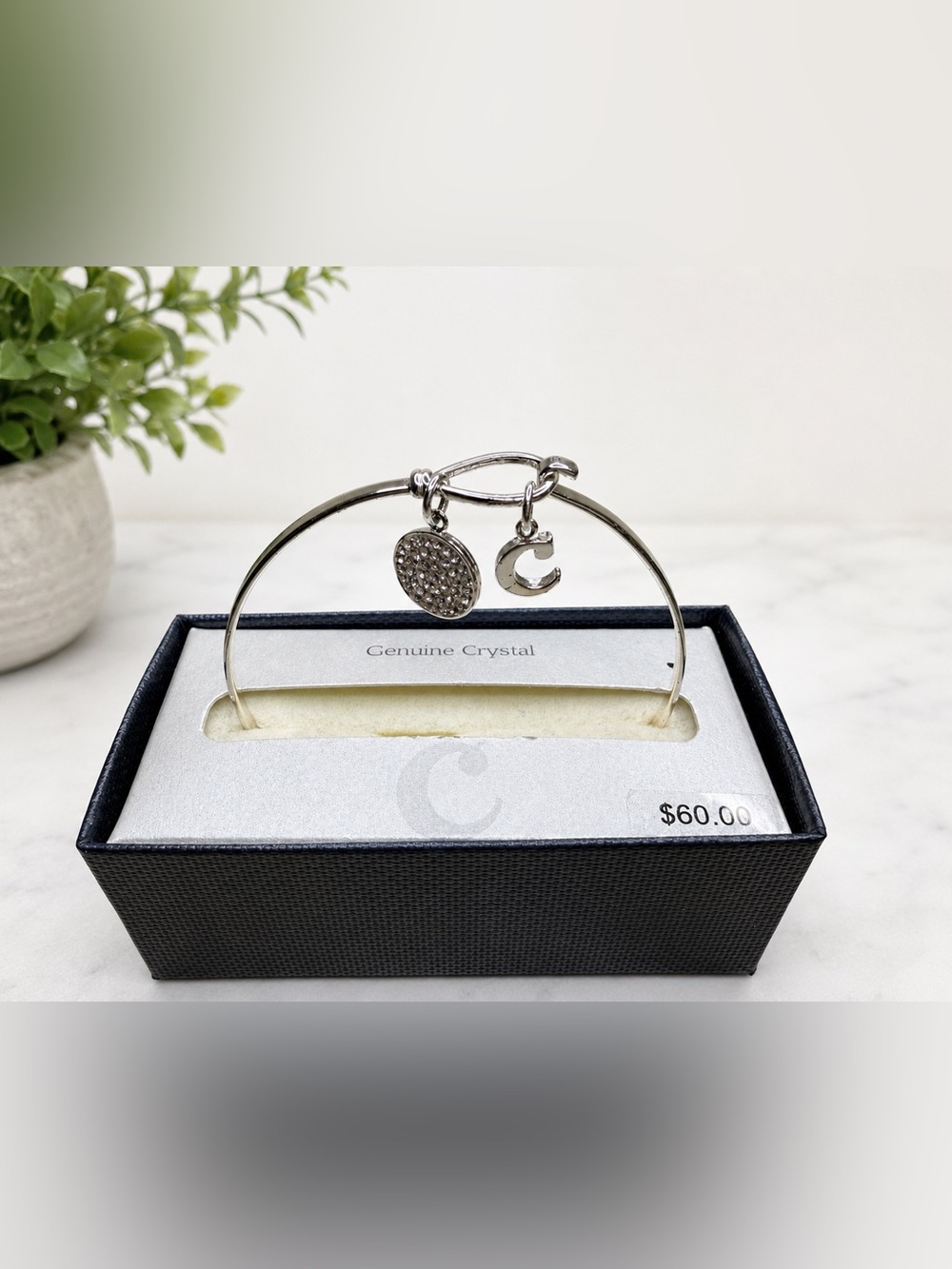 Kohl's Silver-Tone Crystal Charm Bangle Bracelet NWT $60